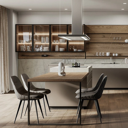 Cucina Moderna con isola Wega 02 in laccato metallizzato e rovere di Arredo3