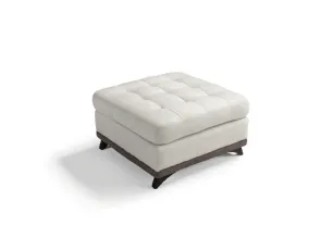 Pouf Mariano in pelle imbottito e trapuntato con piedi in legno di Sofangel