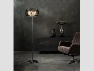 Lampada da terra Mirror con pendenti in cristallo e paralume in vetro e specchio di Stones