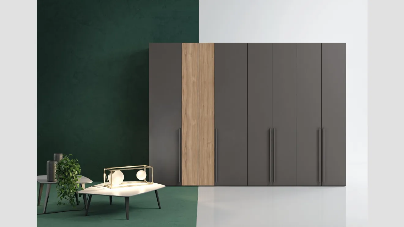 Armadio con ante battenti Golf One in melaminico Grigio e effetto legno W106 di Colombini Casa