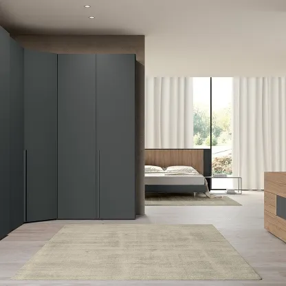 Armadio angolare con ante battenti Vitalyty Concreta in melaminico Grigio Titanio di Colombini Casa
