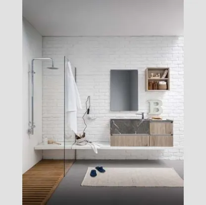 Mobile da Bagno sospeso in melaminico rovere con top e lavabo in marmo grafite 45 13 di Birex