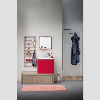 Mobile Bagno da appoggio in melaminico e laccato rosso con top in mineral marmo Acqua e Sapone 04 di Birex