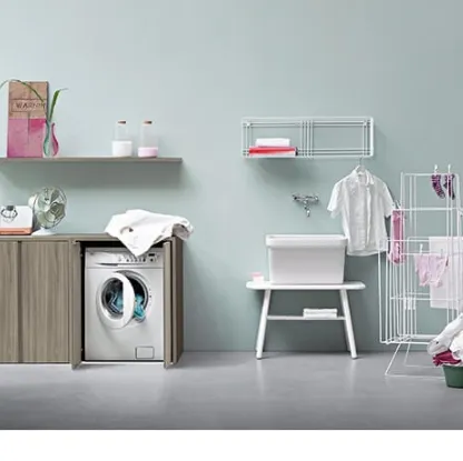 Mobile da Lavanderia in olmo grey e laccato opaco bianco Acqua e Sapone Lavanderia 03 di Birex