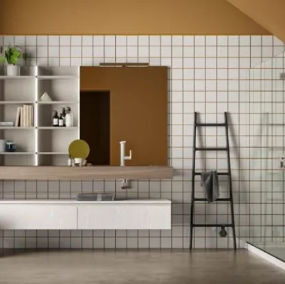 Mobile da Bagno sospeso in melaminico olmo color corda e bianco Lapis 02 di Birex