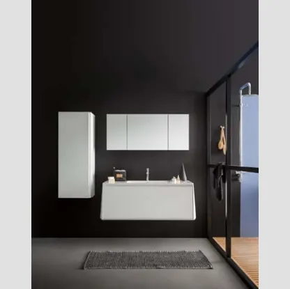Mobile da Bagno sospeso in laccato bianco opaco e top in Corian Campus 04 di Birex
