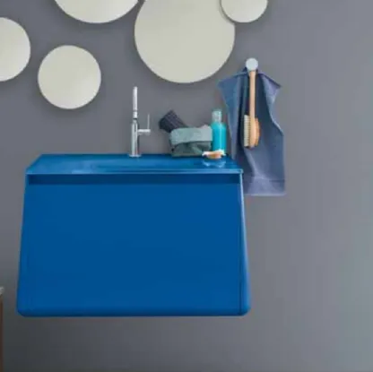 Mobile bagno sospeso di design in laccato opaco blu genziana Campus 05 di Birex