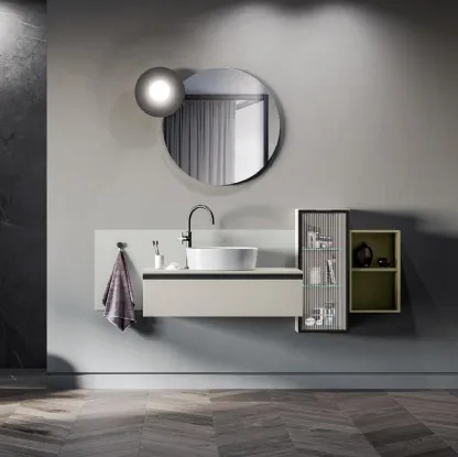 Mobile da Bagno sospeso Deep 06 in laccato effetto cemento perla di Birex