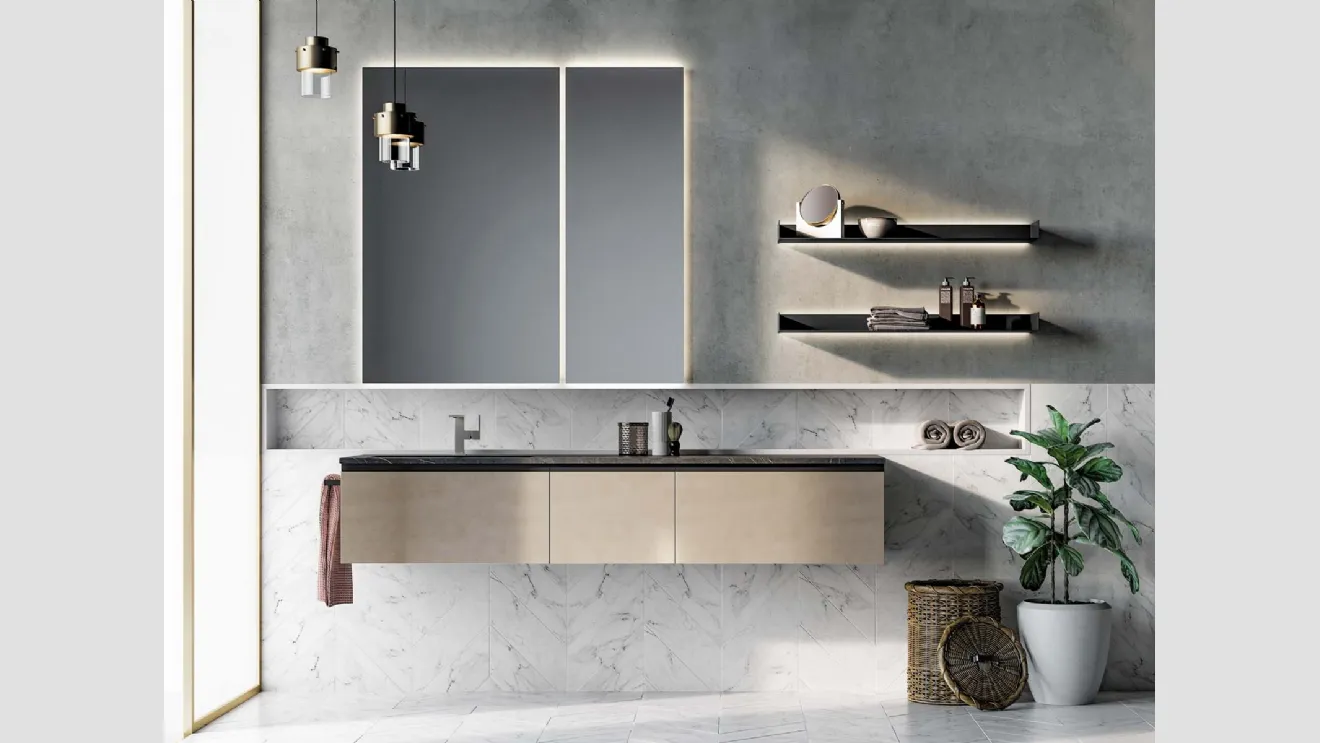 Mobile da Bagno sospeso Gola Up 07 in laccato metallico nichel di Birex