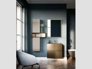 Mobile da Bagno sospeso in laccato metallico e top in vetro grigio seta sabbiato Hosoi 01 di Birex