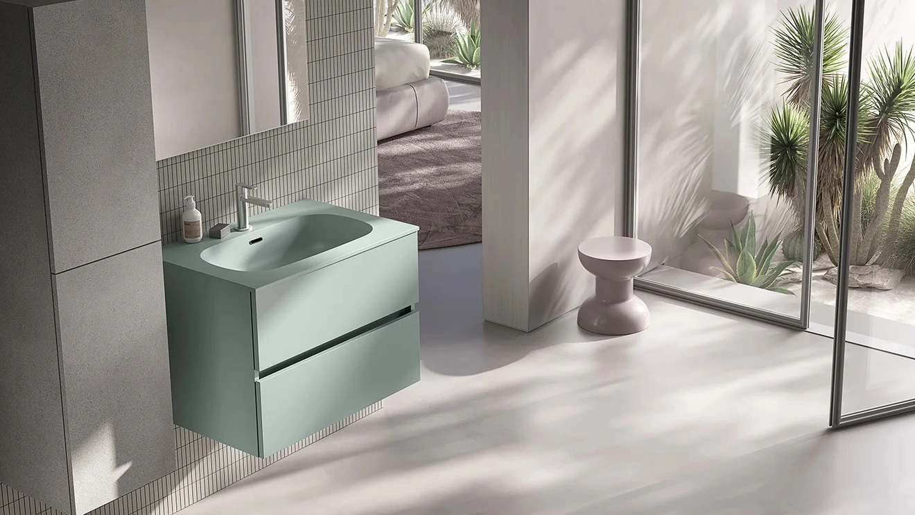 Mobile da Bagno sospeso Tris 06 in laccato opaco di Kios