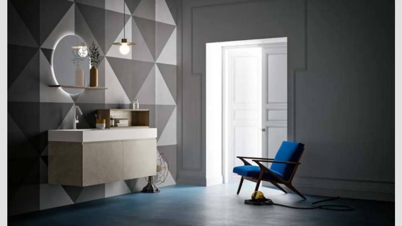 Mobile da Bagno sospeso in laccato metallico e top in Corian Memento 01 di Birex