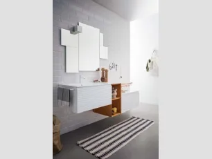 Mobile da Bagno sospeso in laccato bianco e bruciato con top in mineral marmo bianco lucido Memento 07 di Birex