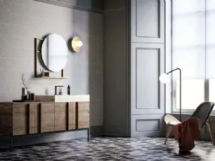 Mobile da Bagno a terra in rovere con top in gres effetto marmo Sidero 01 di Birex