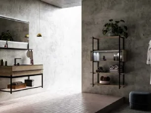 Mobile da Bagno sospeso in rovere e alluminio con top in gres Sidero 05 di Birex