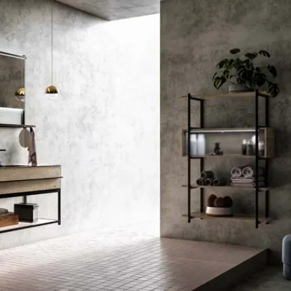 Mobile da Bagno sospeso in rovere e alluminio con top in gres Sidero 05 di Birex