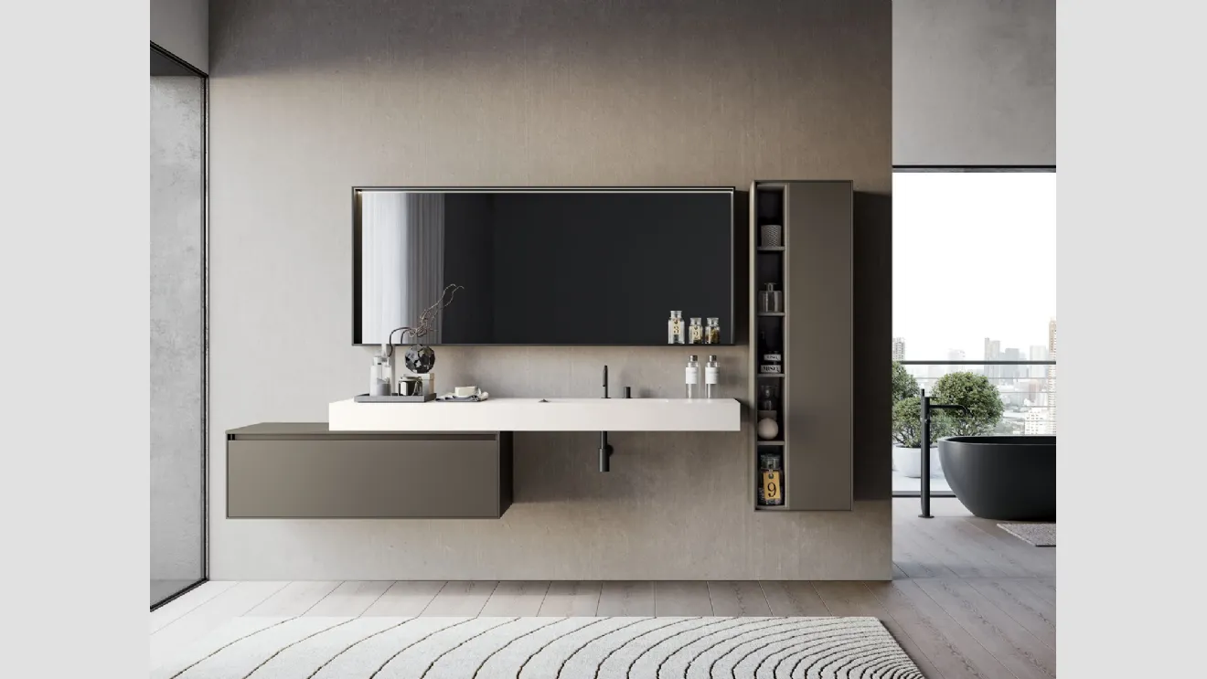 Mobile da Bagno sospeso in laccato opaco grigio Traccia 01 di Birex