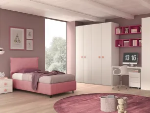 Cameretta per bambine in laccato bianco e rosa Young 07 di Felver