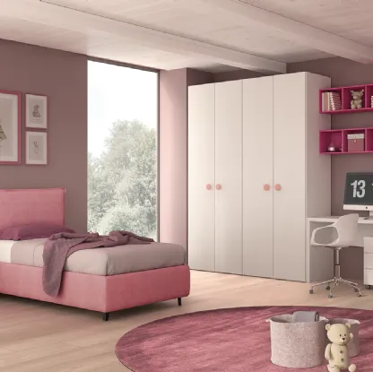 Cameretta per bambine in laccato bianco e rosa Young 07 di Felver