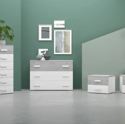 Comodino in laccato bianco con un cassetto in finitura grigio cemento Mila di Felver