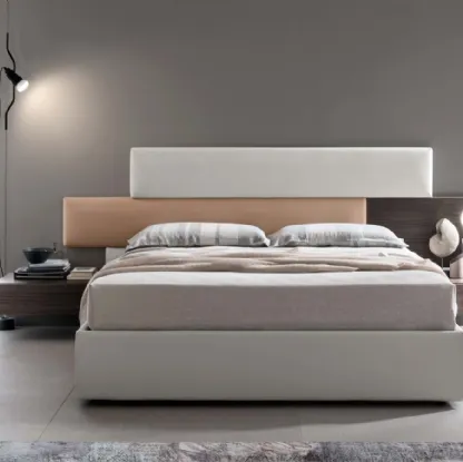 Letto con testiera sfalsata in ecopelle con comodino e luce integrati Bumpy di Maronese Acf