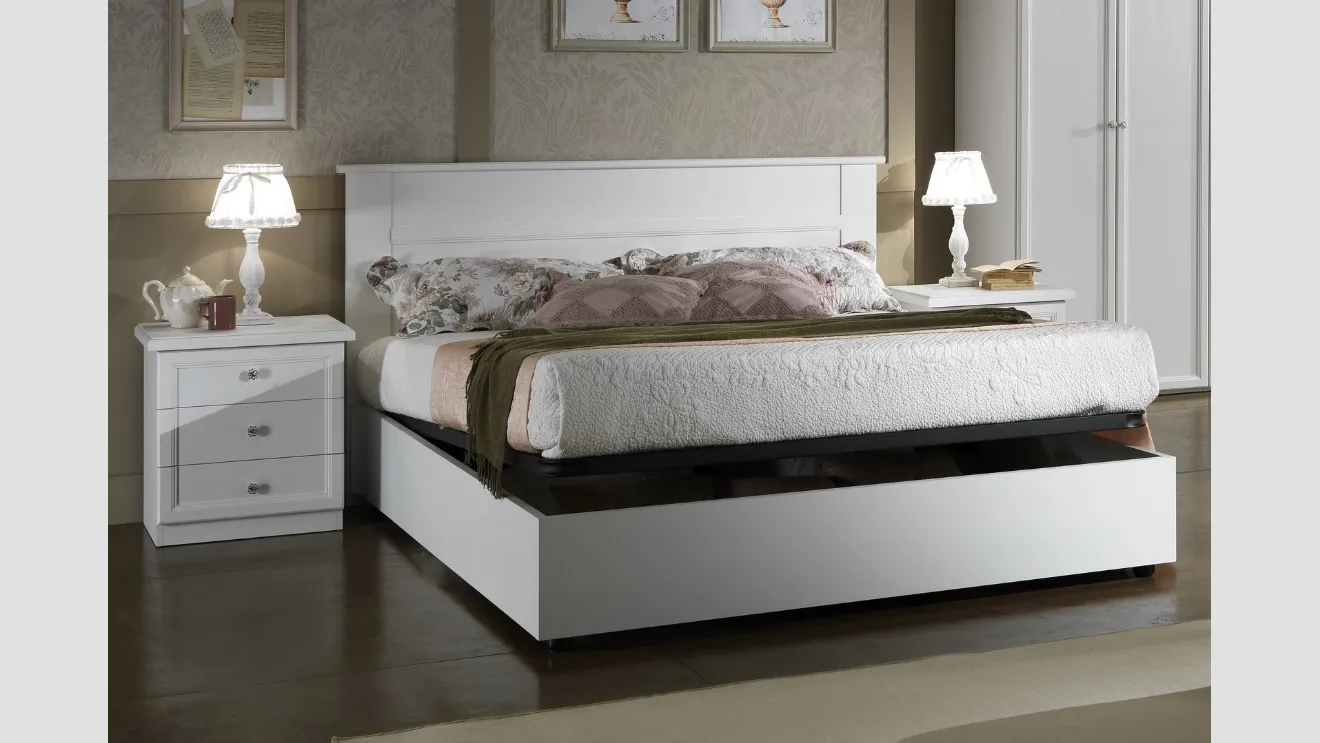 Letto finitura frassino laccato bianco con contenitore Ginevra di Felver
