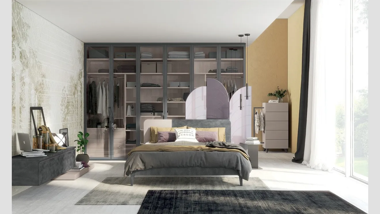 Letto Golf Sector in legno con testiera bicolore di Colombini Casa