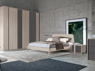Letto matrimoniale Golf Virgo con struttura e testiera in legno chiaro di Colombini Casa