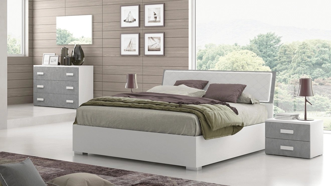 Letto con testiera in ecopelle e contenitore Mila di Felver