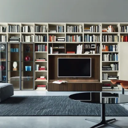 Libreria con vano porta TV Modo M6C63 in Rovere termotrattato e laccato opaco di Sangiacomo