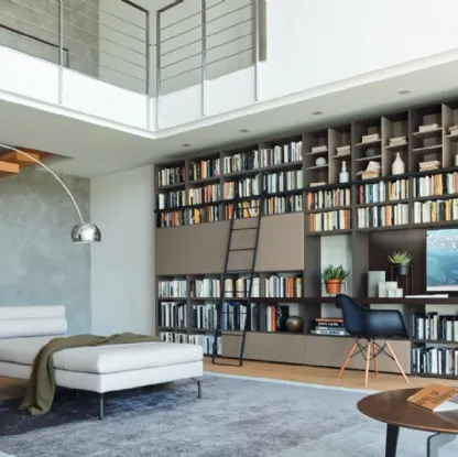 Libreria con vano porta TV Modo M6C68 in laccato opaco di Sangiacomo
