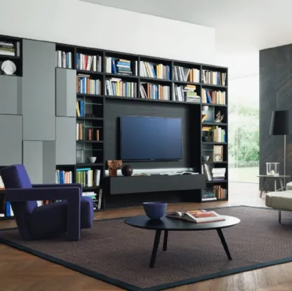Libreria con vano porta TV Modo M6C72 in laccato opaco e Rovere carbone di Sangiacomo