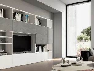 Libreria in materico cemento e Matwood  White Pratico Composizione PTG314 di SantaLucia