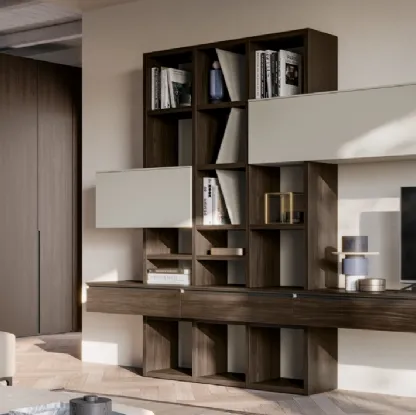 Libreria in melaminico effetto legno e laccato opaco GS211 di SantaLucia