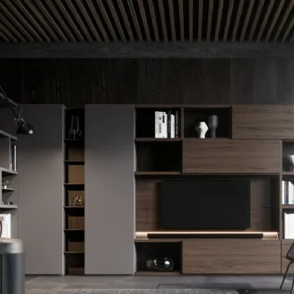 Libreria GS217 in melaminico effetto legno e laccato opaco di SantaLucia