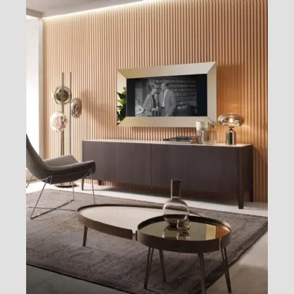Madia Cross finitura Rovere Coke termotrattato con top in ceramica di Riflessi