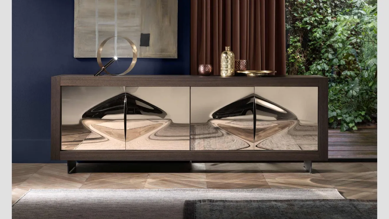 Madia Picasso P12 Fiocco in cristallo fuso specchiante bronzato e struttura in legno di Riflessi