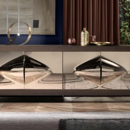 Madia Picasso P12 Fiocco in cristallo fuso specchiante bronzato e struttura in legno di Riflessi