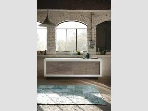 Madia Picasso P12 River Grey in Rovere laccato Bianco opaco, con ante rivestite in Pietra di Riflessi