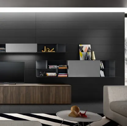 Parete Attrezzata Living 06 in laminato effetto legno e laccato Grigio opaco di Arredo3