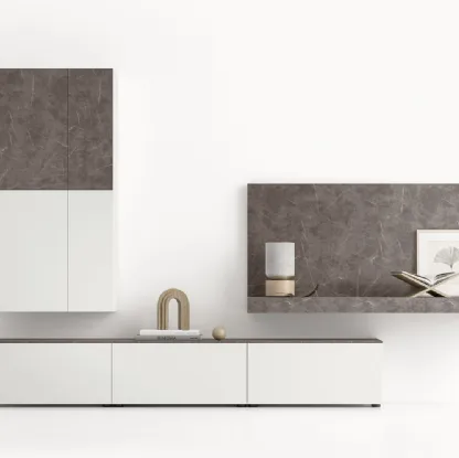 Parete Attrezzata GS307 in laccato opaco e finitura effetto marmo grafite di SantaLucia