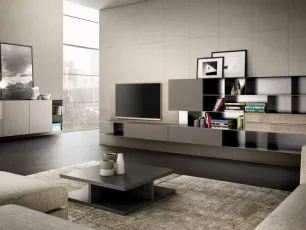 Parete Attrezzata Living 04 in laccato opaco lavagna e Aria Larice Cortina di Arredo3