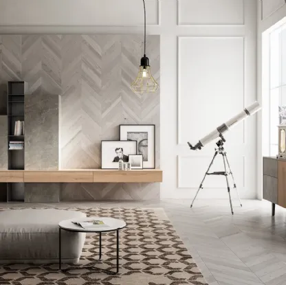 Parete Attrezzata Living 05 in Rovere e Pietra di Arredo3
