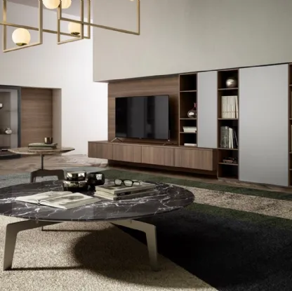 Parete Attrezzata Living 09 in legno, laccato opaco e vetro di Arredo3