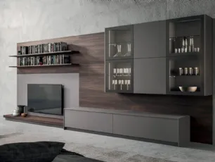 Parete Attrezzata Living T05 in Fenix Grigio Londra e melaminico Noce dark di Gentili Cucine