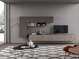 Parete Attrezzata sospesa Living T09 in Rovere e laminato HPL di Gentili Cucine