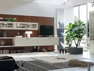 Parete Attrezzata Murano MU455 con boiserie Noce e mobile finitura Panna di Maronese Acf