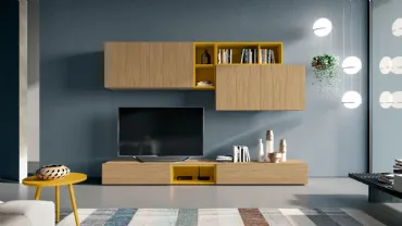 Parete Attrezzata Pratico PTG305 in melaminico e laccato opaco giallo di SantaLucia