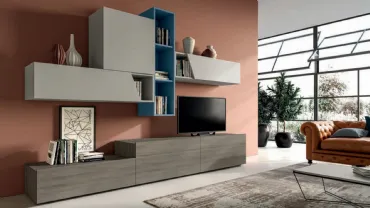 Parete Attrezzata con pensili in laccato opaco Pratico PTG311 di SantaLucia