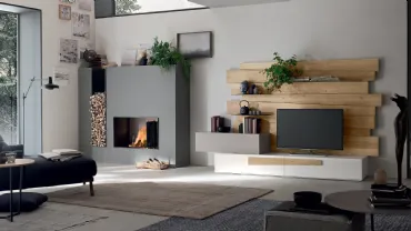 Parete Attrezzata Scuderia SC1001 in laccato e legno di Rovere di Maronese Acf